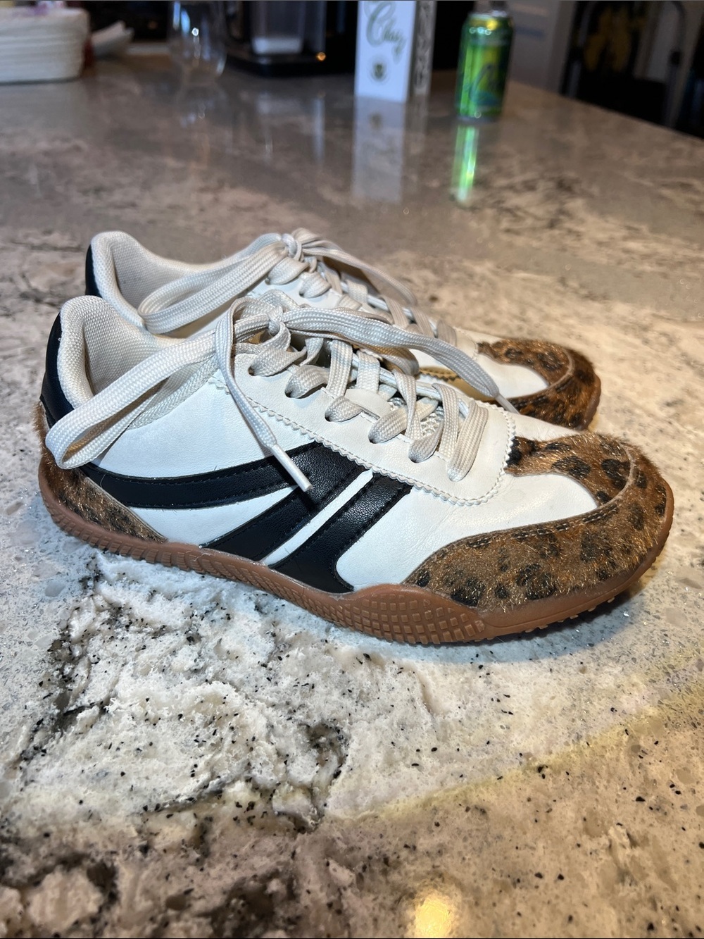 BERNESS Larson Retro Leopard Print Sneakers White Black Size 6 EUC